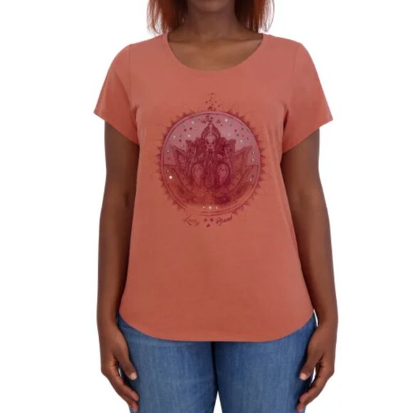NEW Lucky Brand Dusty Cedar Graphic Grommet Logo Short Sleeve Tee Top Shirt NWT - Picture 1 of 4